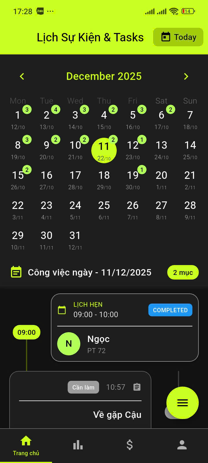 Giao diện Dashboard của APPBA